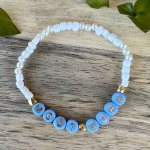 Mac Miller Inspired Most Dope Beaded Bracelet | White Seed Bead, Gold accents